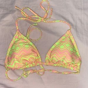 neon green and pink bikini top
